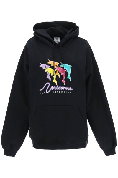 Shop Vetements Dolphin Unicorn Hoodie In Black