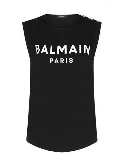 Shop Balmain Logo Printed Crewneck Tank Top In Black