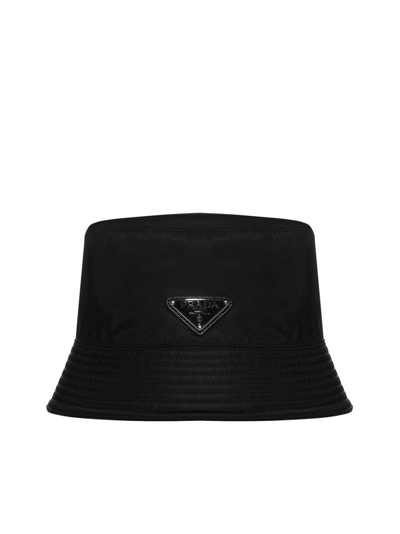 Shop Prada Signature Logo Plaque Bucket Hat In Black