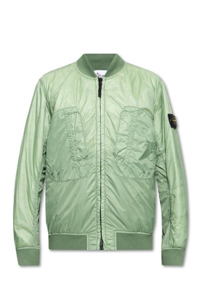 Shop Stone Island Logo Patch Zipped Bomber Jacket In Green