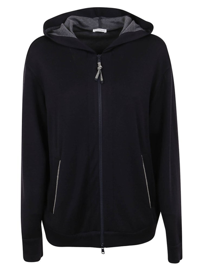 Shop Brunello Cucinelli Pocketed Zipped Hoodie In Navy
