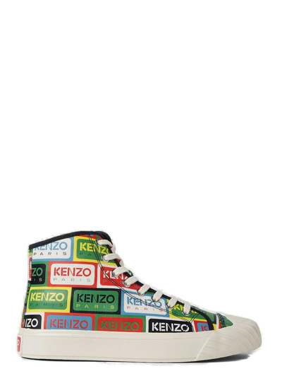 Shop Kenzo Allover Logo Printed High Top Sneakers In Multi