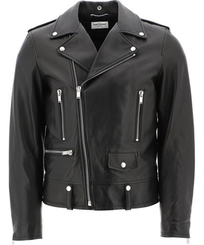 Shop Saint Laurent Zip Detailed Biker Jacket In Black