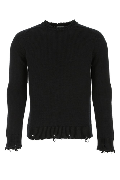 Shop Saint Laurent Destroyed Knitted Jumper In Black