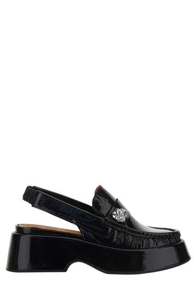 Shop Ganni Platform Slingback Sandals In Black