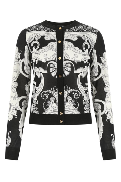 Shop Versace Baroque Pattern Buttoned Cardigan In Multi