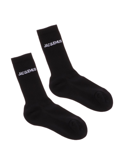 Shop Jacquemus Les Chaussettes Logo Intarsia Socks In Black