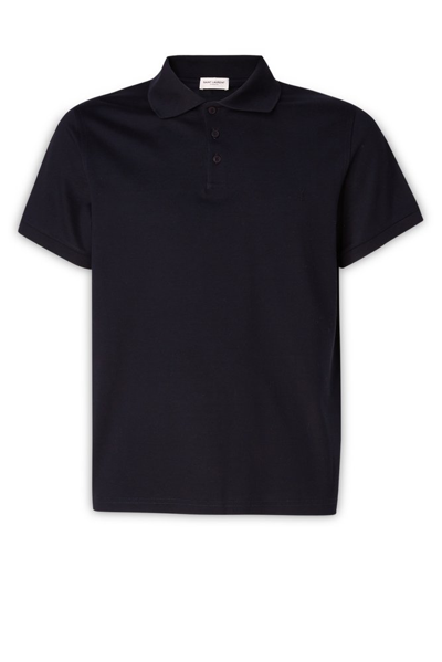 Shop Saint Laurent Cassandre Logo Embroidered Polo Shirt In Blue