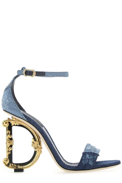 Shop Dolce & Gabbana Dg Heel Denim Sandals In Blue