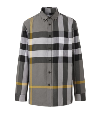 Shop Burberry Checked Buttoned Poplin Shirt In Multi