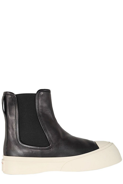 Shop Marni Round Toe Chelsea Boots In Black