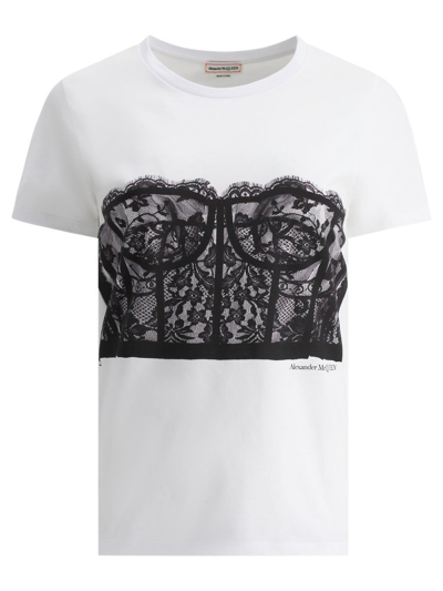 Shop Alexander Mcqueen Lace Corset Printed T In White