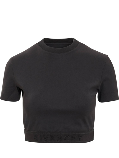 Shop Givenchy Logo Underband Crewneck Cropped Top In Black