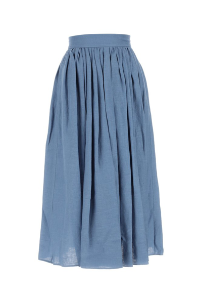 Shop Chloé Pleated Midi Skirt In Blue