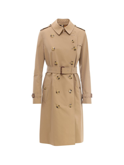 Shop Burberry Kensington Heritage Double Breated Belted Trench Coat In Beige