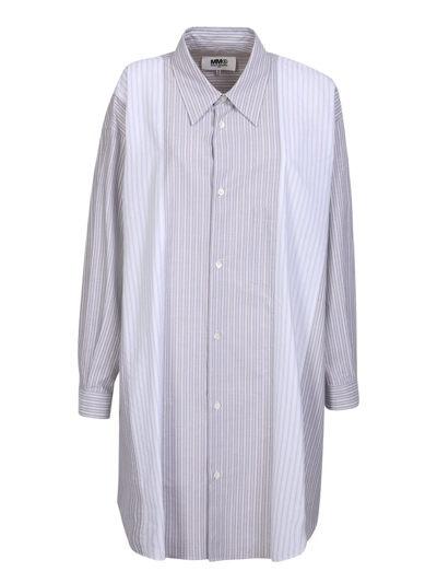 Shop Mm6 Maison Margiela Panelled Pinstripe Buttoned Shirt Dress In Multi