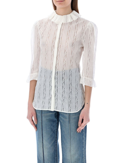Shop Saint Laurent Ruffled Lace Detailed Blouse In White