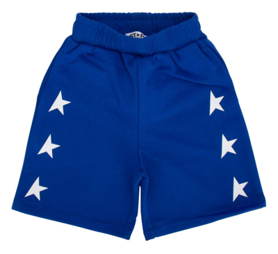 Shop Golden Goose Kids Star Printed Straight Leg Shorts In Blue