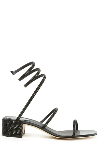 Shop René Caovilla Cleo Round Toe Sandals In Black