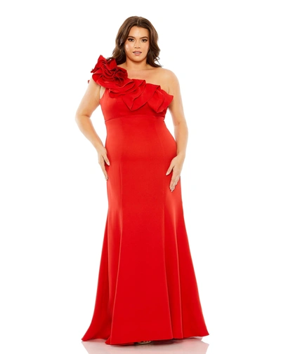 Shop Mac Duggal One Shoulder Ruffle Detailed Gown (plus) In Red