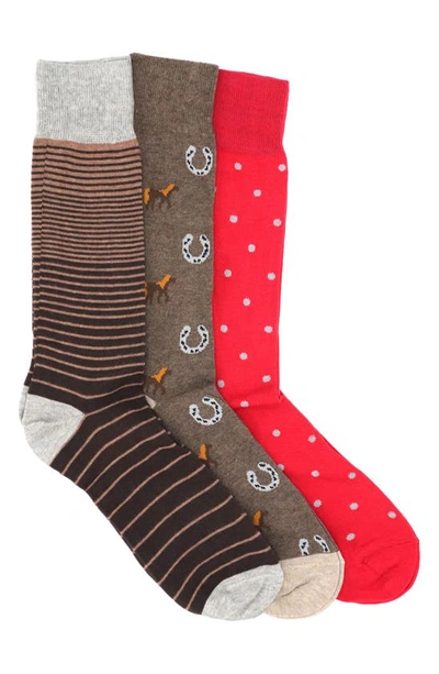 Shop Lorenzo Uomo 3-pack Cotton Crew Socks In Brown