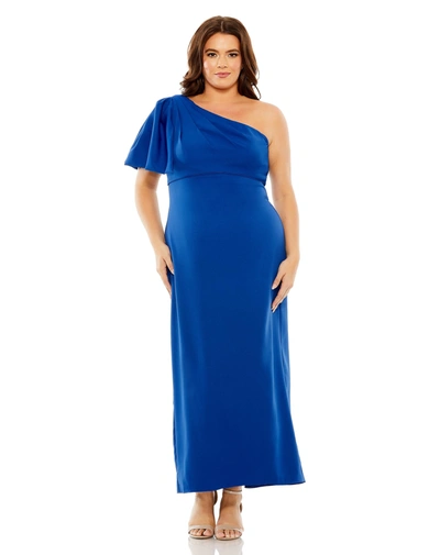 Shop Mac Duggal One Shoulder Tea Length Crepe Dress (plus) - Final Sale In Cobalt