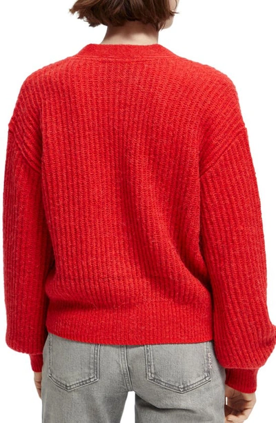Scotch & Soda Blouson Sleeve Ribbed Cardigan In Electric Red