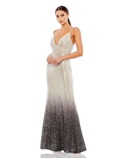 Shop Mac Duggal Plunge Neck Ombre Sequin Gown In Charcoal