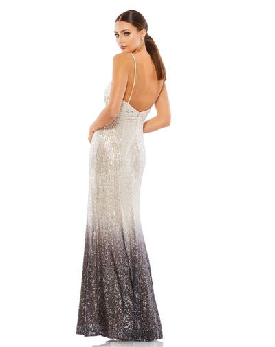 Mac Duggal Sleeveless Plunge Neck Ombre Sequin Gown In Charcoal