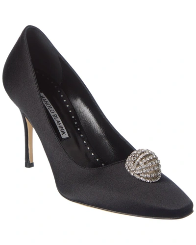 Shop Manolo Blahnik Elbolita 90 Satin Pump In Black