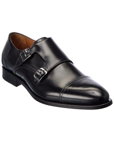 Shop Antonio Maurizi Cap Toe Double Monk Leather Loafer In Black