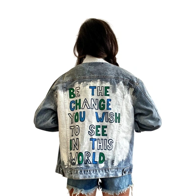 Shop Wren + Glory 'be The Change' Denim Jacket In Blue