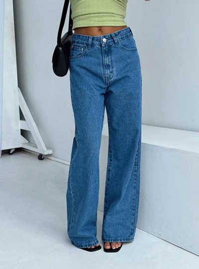 Shop Princess Polly Eugarie Wide Leg Jeans Mid Wash In Denim