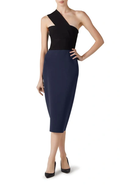 St John Bi-color Milano Knit One-shoulder Midi Dress In Navy/ Black