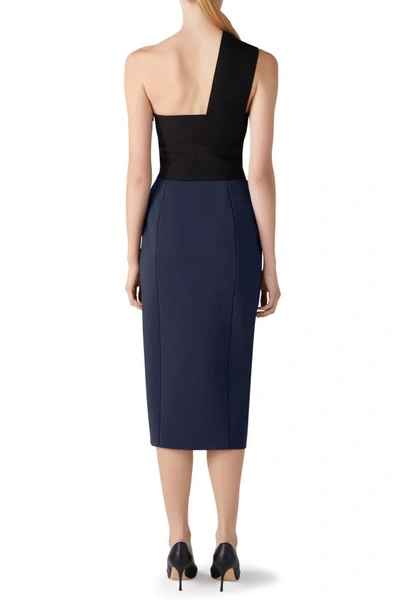 St John Bi-color Milano Knit One-shoulder Midi Dress In Navy/ Black