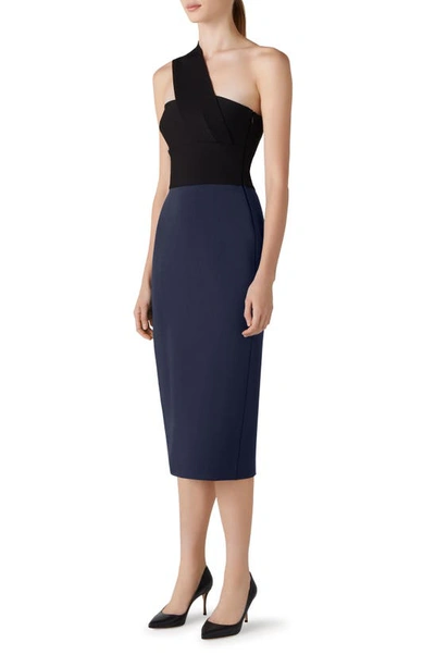 St John Bi-color Milano Knit One-shoulder Midi Dress In Navy/ Black