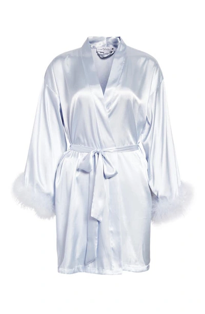 In Bloom By Jonquil Feather Trim Satin Robe In Ice Blue