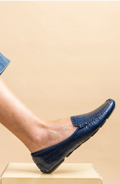 Patricia Green Jillian Driving Moccasin Shoes In Navy Crocodile