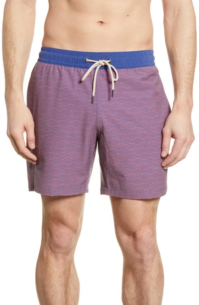 Fair Harbor The Bayberry Wave Print Swim Trunks In Red Waves
