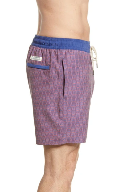 Fair Harbor The Bayberry Wave Print Swim Trunks In Red Waves