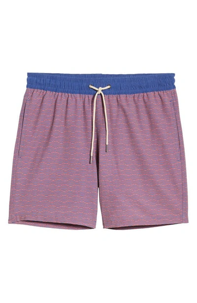 Fair Harbor The Bayberry Wave Print Swim Trunks In Red Waves