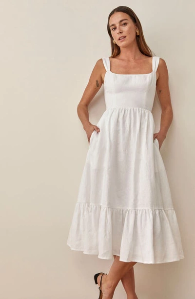Shop Reformation Bucatini Sleeveless Linen Midi Dress In White