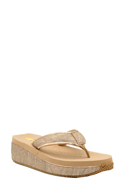 Shop Volatile Neville Platform Flip Flop In Champagne Faux Leather