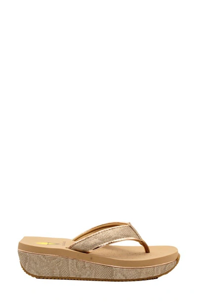 Volatile Neville Platform Flip Flop In Champagne Faux Leather