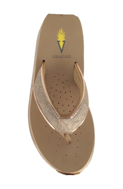 Volatile Neville Platform Flip Flop In Champagne Faux Leather