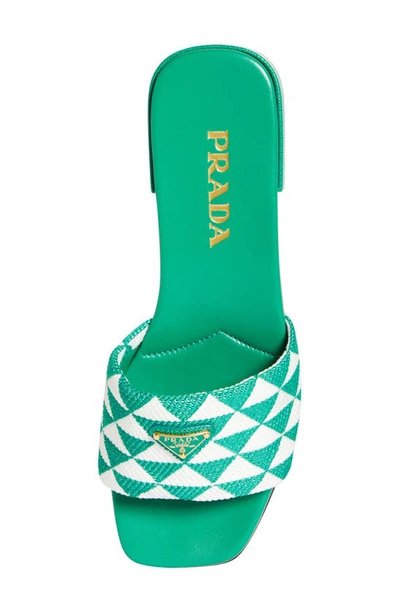 Shop Prada Logo Slide Sandal In Mango/ Bianco
