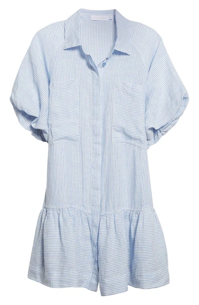 Shop Simkhai Crissy Stripe Linen Mini Shirtdress In Vista Blue