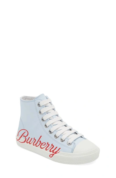 Shop Burberry Kids' Mini Larkhall High Top Sneaker In Pale Blue