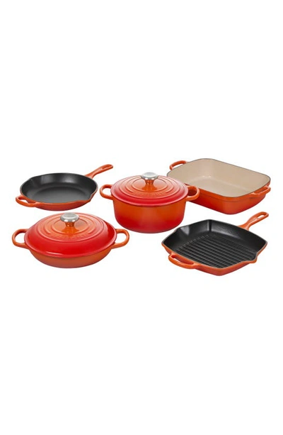 LE CREUSET LE CREUSET SIGNATURE 7-PIECE ENAMELED CAST IRON SET 