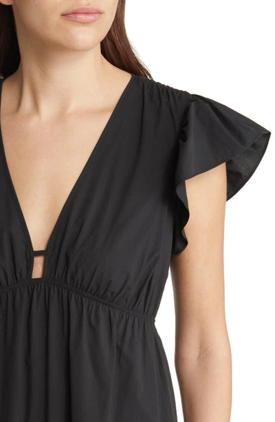 Shop Rails Tina Flutter Sleeve Cotton Blend Midi Dress In Black